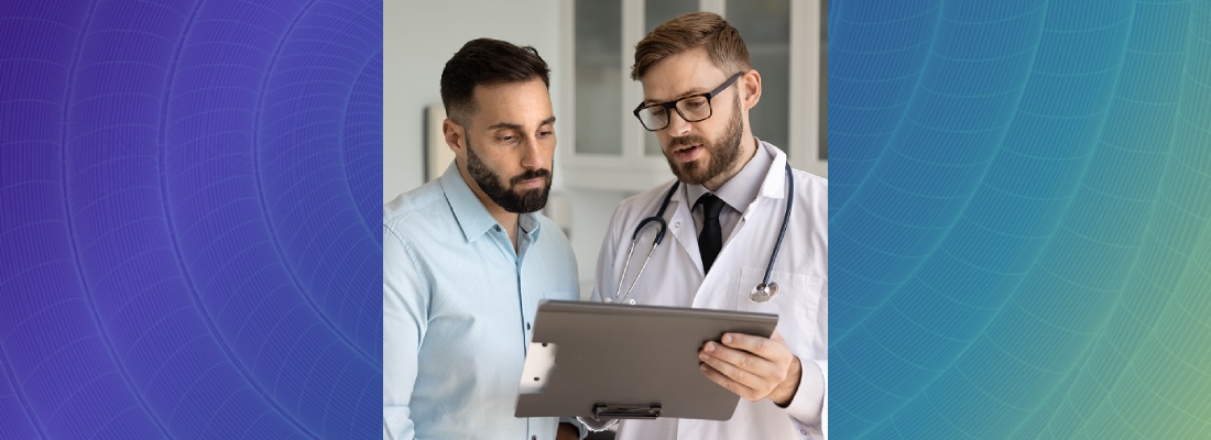 two doctors looking at charts and information for a seton placement to understand anal fistula options for a patient who used the biohealx device